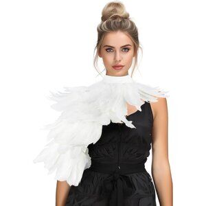Women Feather Cape Shawl Costume Black Witch Wings Collar Adult Crow Neck
